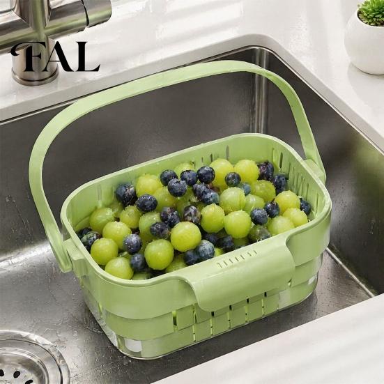 Ventilated Food Storage Rack Kitchen Sink Hanging Drain Basket, with Quick Drying Holes, Foldable Portable Drainer for Noodles Space Saving