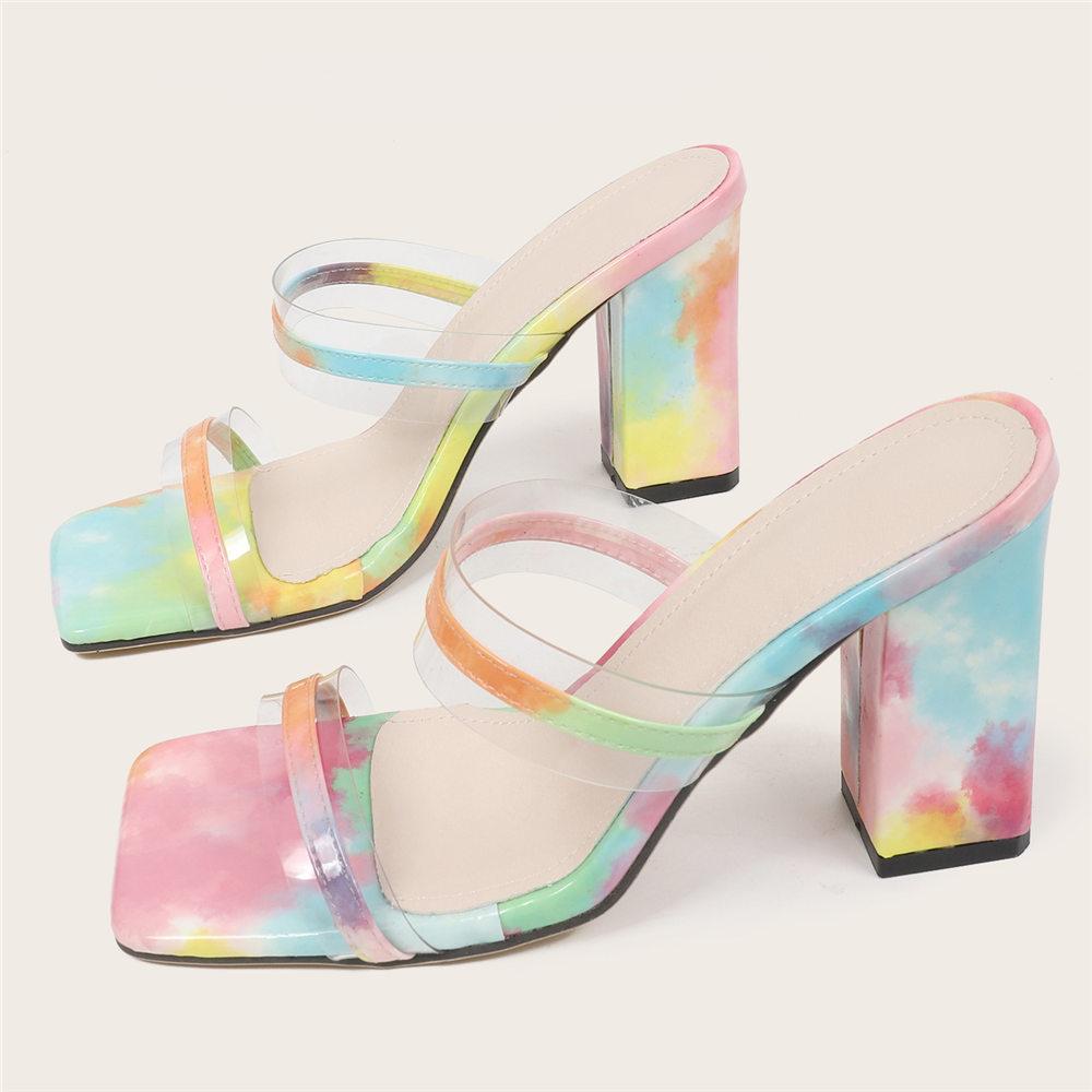 

Women S Summer Mules Pumps Shoes Slipper Large Size Trendy Elegant Sexy Sandal Block High Heels Office Lady Multi Printed