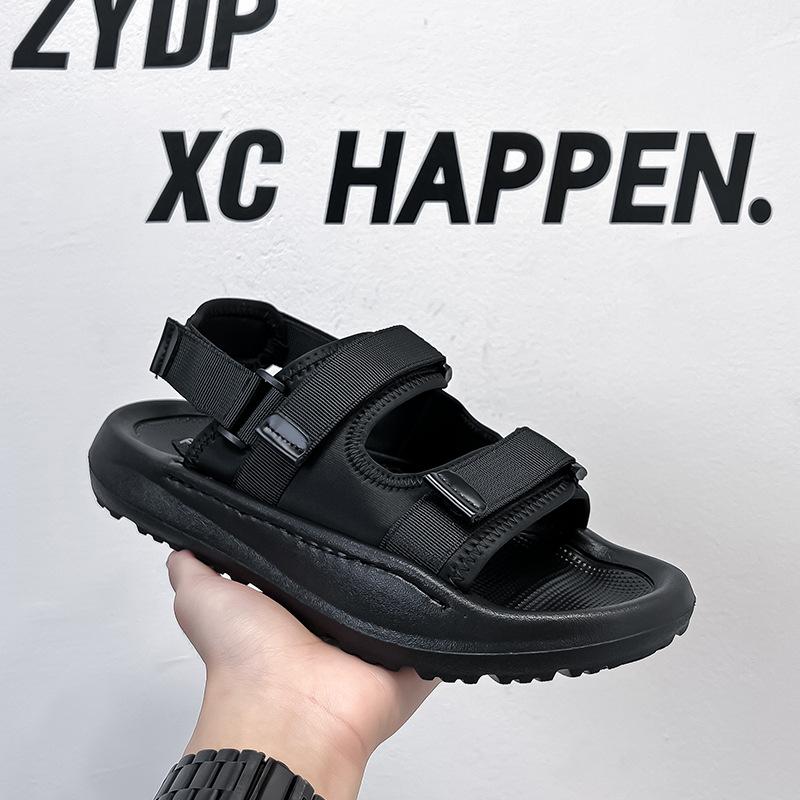 

2025 summer open-toe one-word drag Korean version of trendy casual men s shoes lightweight non-slip outdoor beach shoes 371220-A 44 чорний