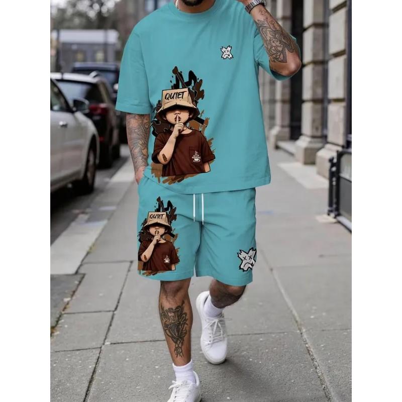 Fashion Men's Abstract Suit 3D Casual Color Printing Summer T-shirt Shorts Simple