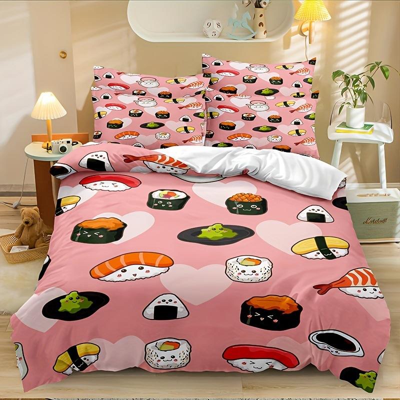 Three-Piece Catering Rice Ball Animation Digital Printing Quilt Pillowcase Bedding