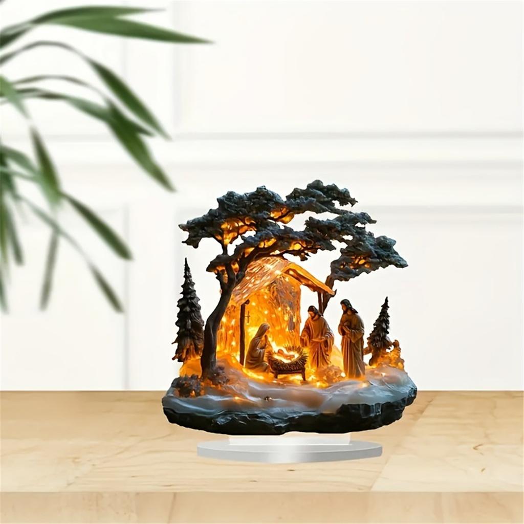 Detailed Holiday Nativity Scene Acrylic Sculpture Figurine for Christmas Church Desktop Decors and Family Altars Gift