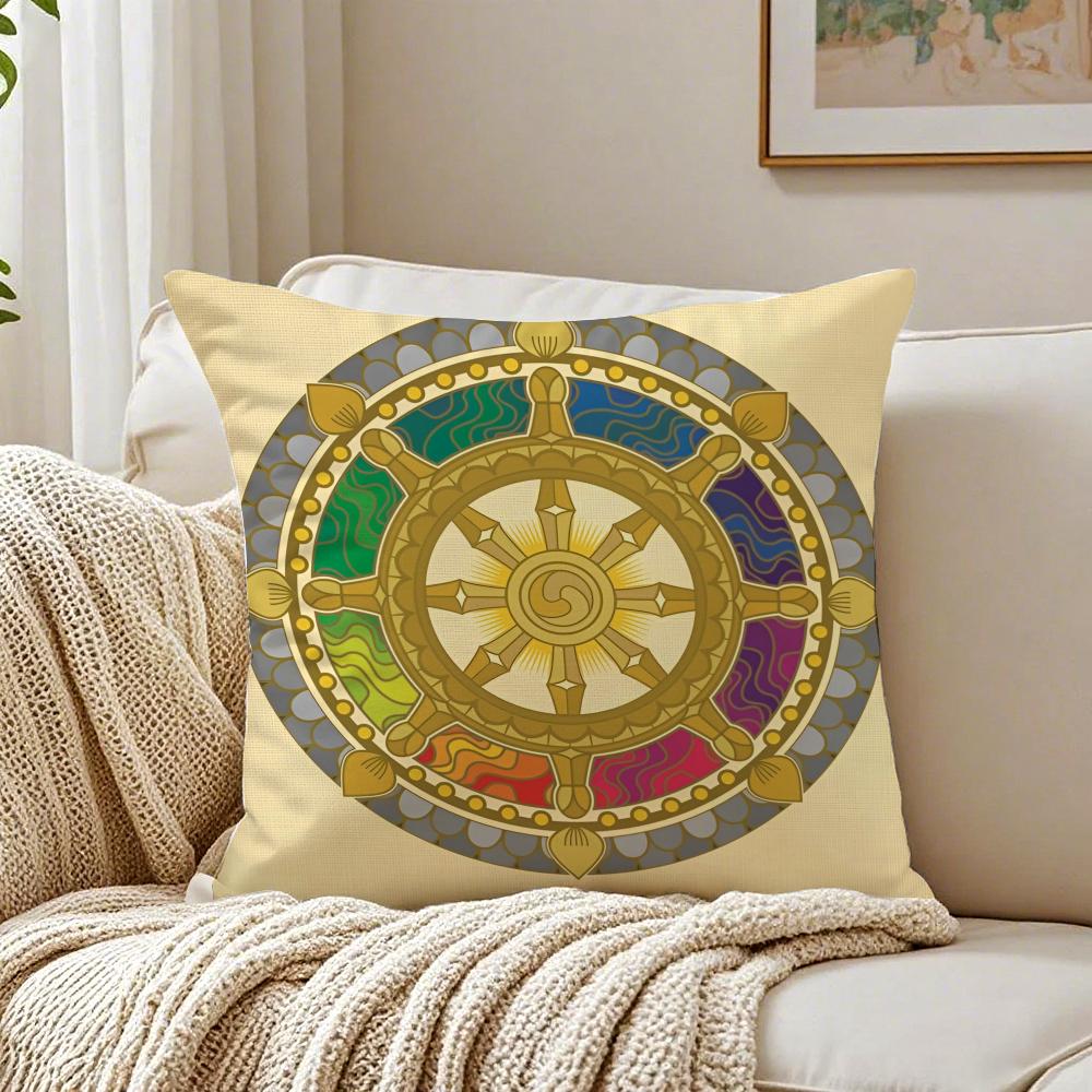 Buddhist Reincarnation Print Six Paths of Reincarnation Cushion Cover Linen Pillowcase Soft  for Sofa Bed Home Room Decor