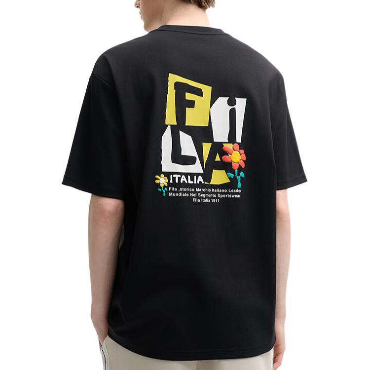 Fila Original Small Stone Flower Casual Comfortable Fashion Short Sleeve T-Shirt Unisex Tops Black F51M529115F-BK