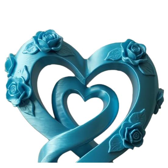 3D Printed Love Shaped Rose Sculpture Exquisite Flowers Heart Table Decoration Stable Base Romantic Desktop Ornaments for Wedding Party Table