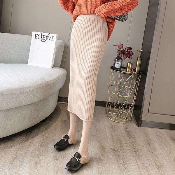 Thickened Knitted Half Skirt with Female Rear Fork Pit Clause Hip Wrapping High Waist Straight Tube Purple Knitted Skirt