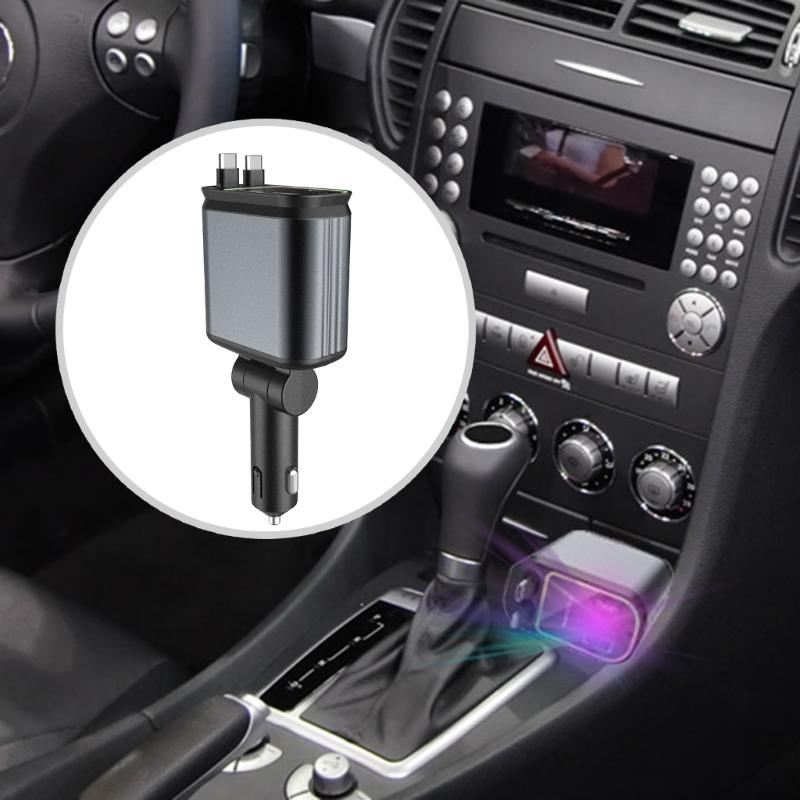 4 in 1 Double USB C & USB A Car Charger with Star Projector Light and Cable 180 Degree Adjustable Car Charging Adapter
