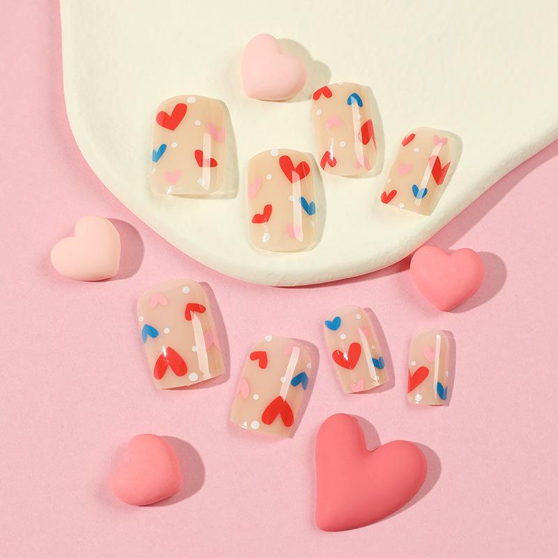 24Pcs/Set Quick Nails Red And Blue Love False Nials Sticker Wearable Waterproof Manicure Finished Nails