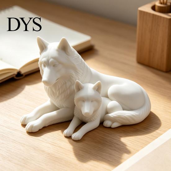 Modern Minimalist Animal Figurines 3D Printed Wolf Figurine, Parent And Child Statue, Symbolic Ornaments for Office Sculpture Living Room Bedroom