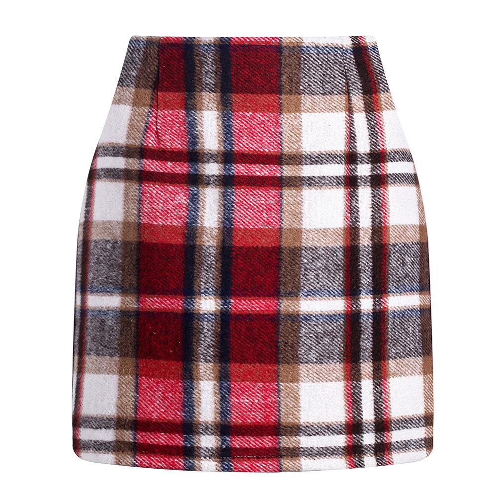 Women's High Waist Plaid Wool Pencil Mini Skirt