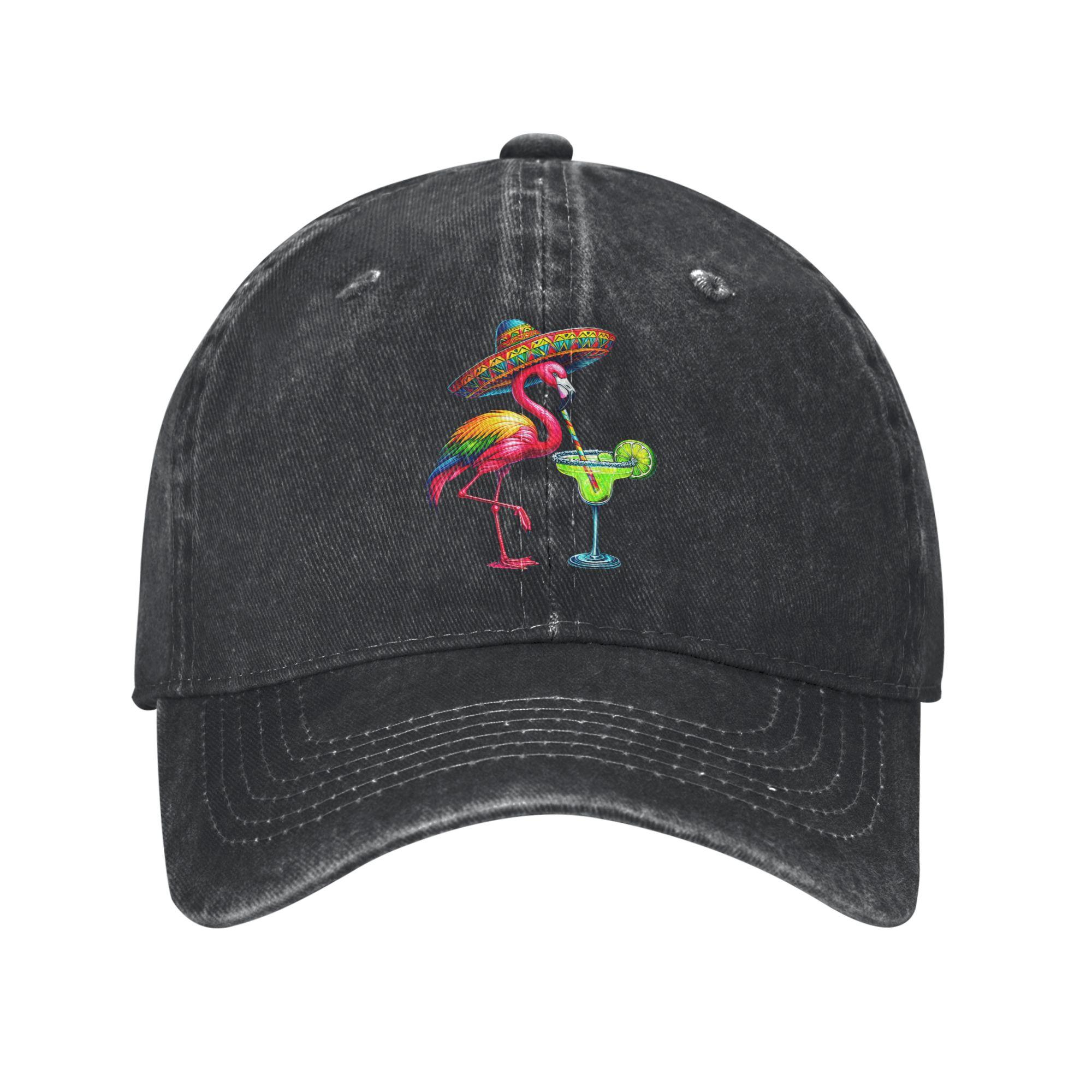 Vintage Our Flock Rocks Flamingos Lover Baseball Cap for Unisex Women Distressed Denim Washed Headwear Outdoor Adjustable Hats Cap One Size