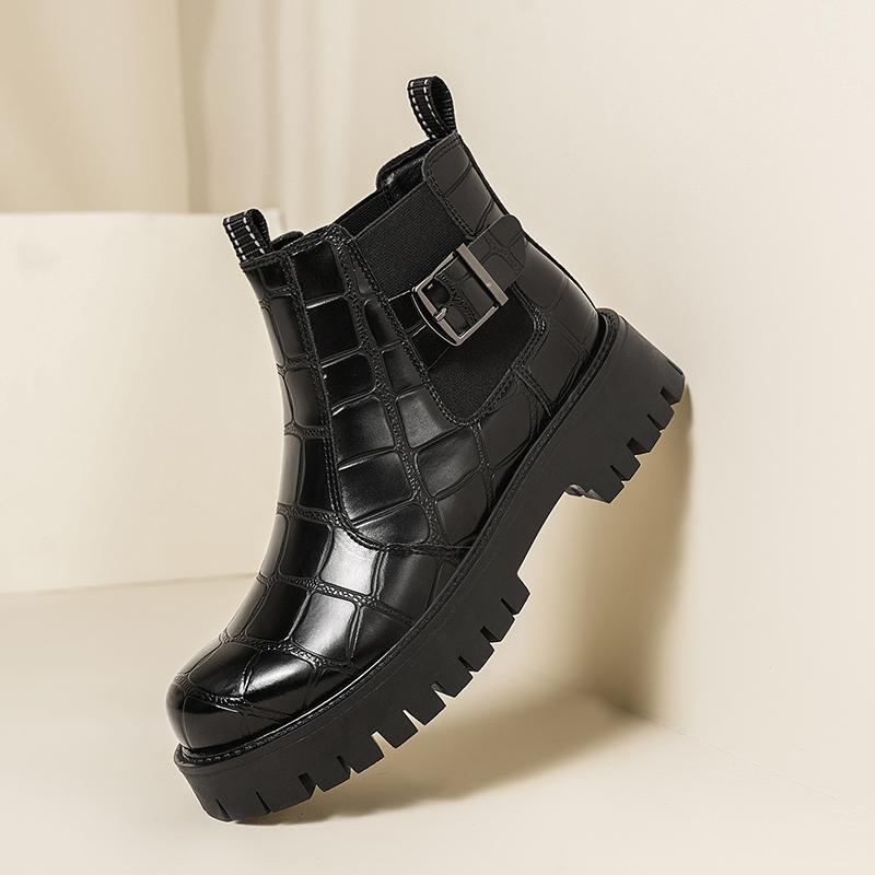Fashion Autumn Winter New High Top Round Toe Casual Leather Boots Quality Thick Soled Business Chelsea Boots Branded Men's Travel Boots
