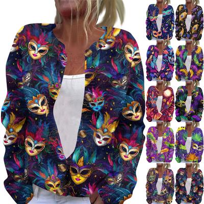 Women's Fashion Printed Long Sleeve Knitted Cardigan Button Down Jacket