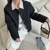 Autumn and winter women's light cotton-padded jacket, short round neck rhombus thermal cotton-padded jacket