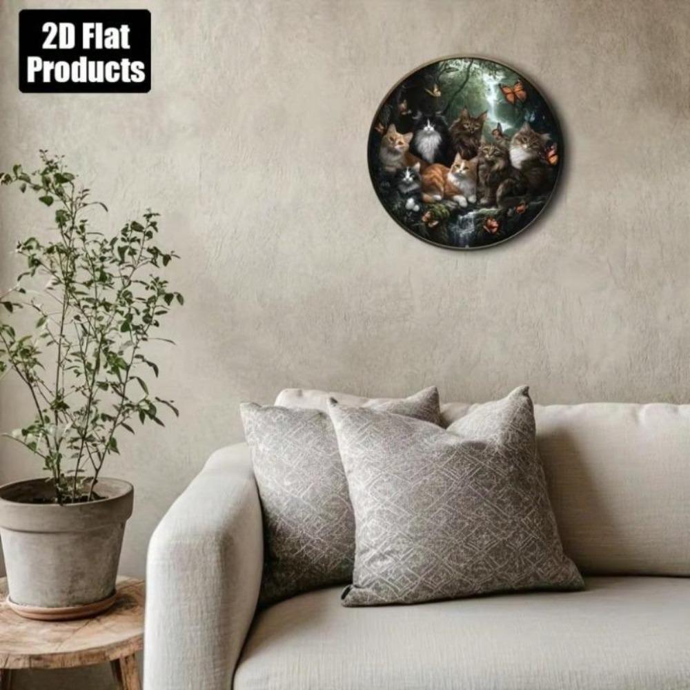 Vintage Cat Metal Wall Art 8x8 Inch Round Aluminum Sign For Home Decor Halloween Christmas