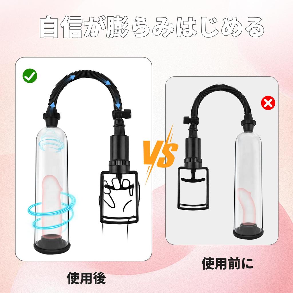 YH Penis Manual Vacuum Male Massage Includes 3 Replacement Heads Pump, Suction, Pump, Lightweight, Portable, [Adult]