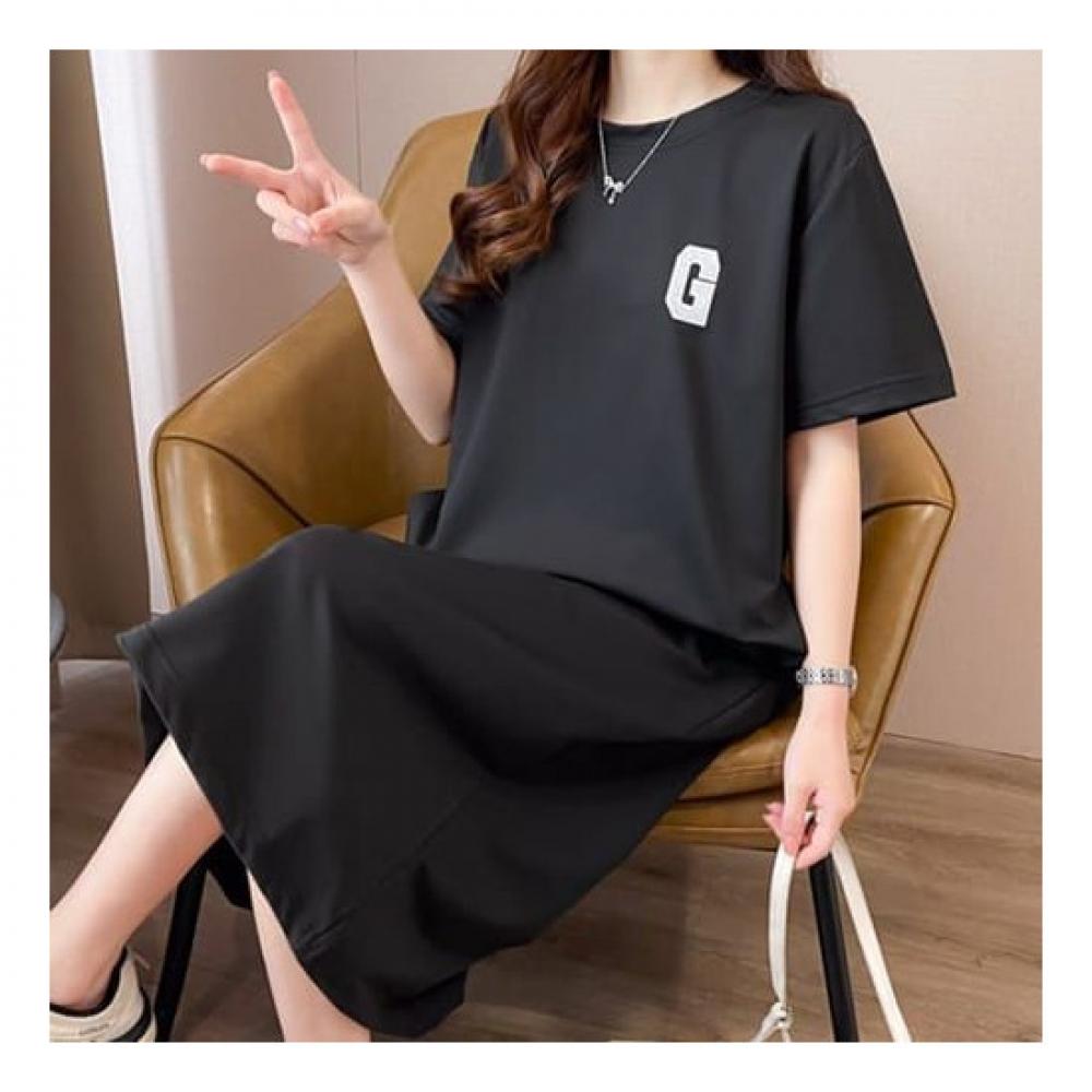 Navava Casual Short Sleeve Dress Alphabet Point No763