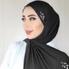 New Diamonds Ribbed Jersey Hijab Crepe Rhinestone Scarf Muslim Plain Soft Shawls Islamic Wraps Headband for Women
