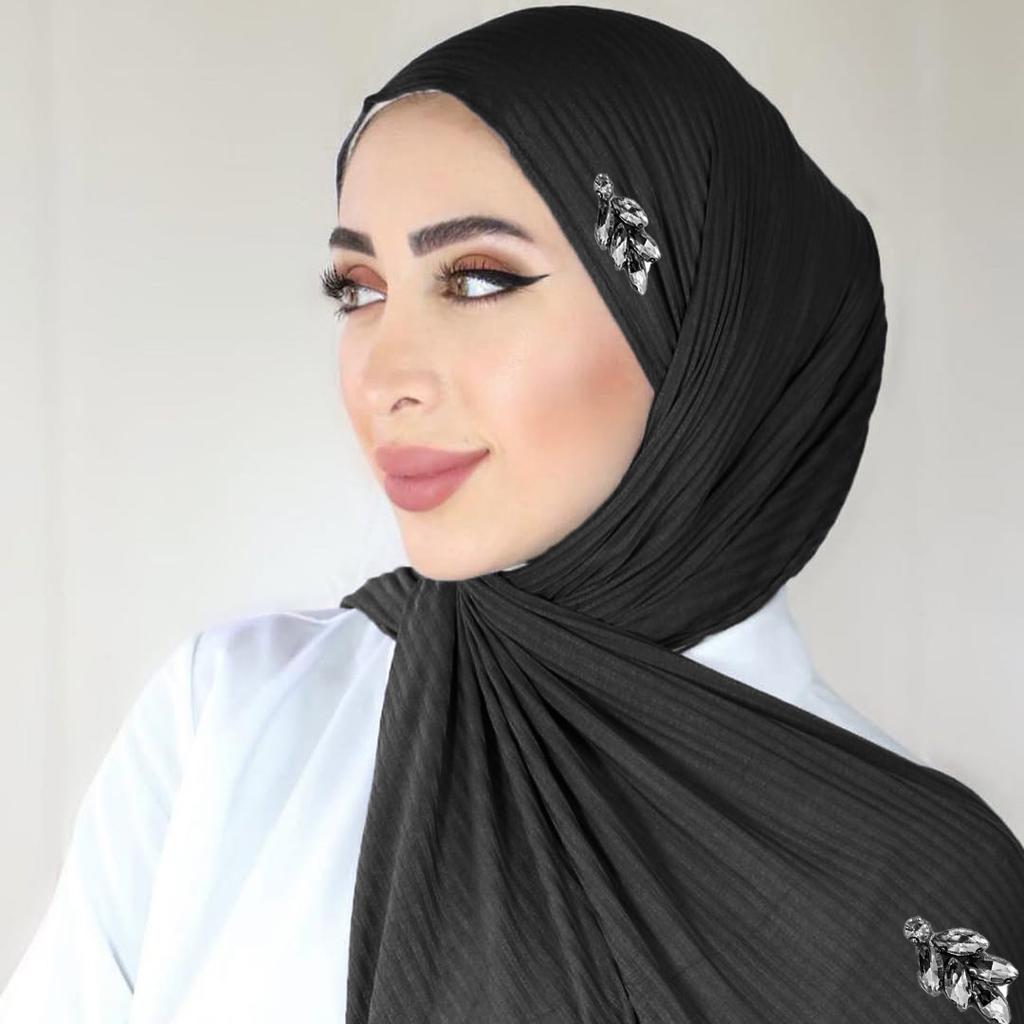 New Diamonds Ribbed Jersey Hijab Crepe Rhinestone Scarf Muslim Plain Soft Shawls Islamic Wraps Headband for Women