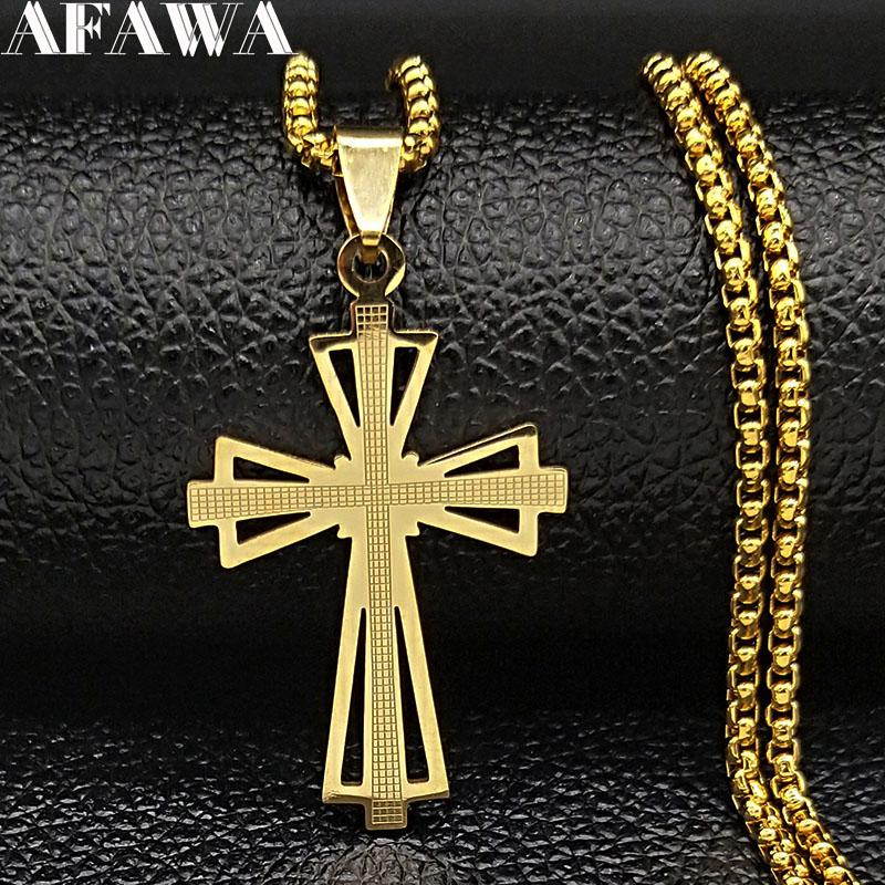 Catholicism Cross Stainless Steel Necklace Men Gold Color Chain Necklaces Anniversary Birthday Gift Jewerly corrente masculina