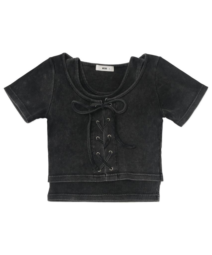 WEGO Vintage Short Sleeve Girly Korean Casual Perfect Gift for Spring and Size Sumikuro Women's Lace-Up T-Shirt, Style, Top, Summer, F,