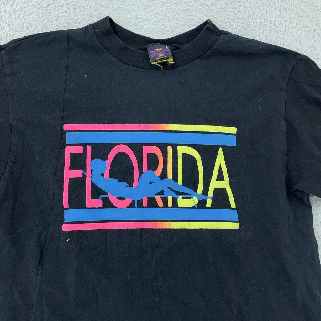 Vintage Florida Silhouette Sunset Shirt XS Black Neon Beach Surf Made USA 90s