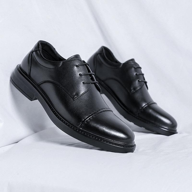 

2025 Весна и осень Мужские кожаные туфли с тремя суставами, деловые, дышащие, молодежные, британские, рабочие туфли 8043-R 44 чёрный