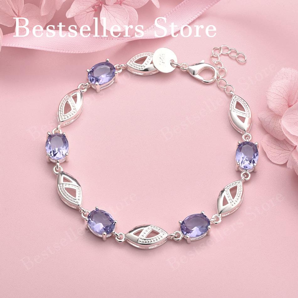 

Charm 925 Sterling Silver 8-inch Luxurious Purple Zircon Bracelet, Fashionable Women s Party Wedding Gift Accessories Jewelry 20cm серебряный