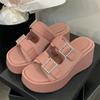 Fashion Eilyken Fashion Summer Square Buckle Platform Wedge Woman Slippers Street Style Open Toe High Heels Party Dress Slide Shoes