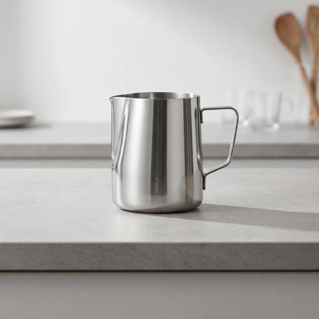 SIMELO Coffee Art Latte Art Pitcher, 304 Stainless Steel Pointed Spout Coffee Cup, Milk Frother Cup, 600ML with Scale