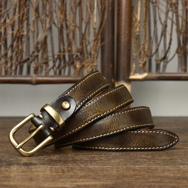 2024 Leather Belt Women'S Trend Personalized Retro Pure Cowhide Denim Pin Buckle Belt