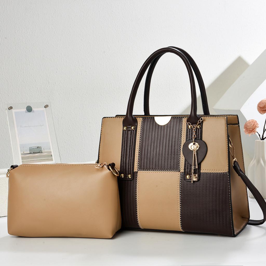 Pu Large Tote Bag For Women With Contrasting Color Blocking And Inner Pockets For Daily Use