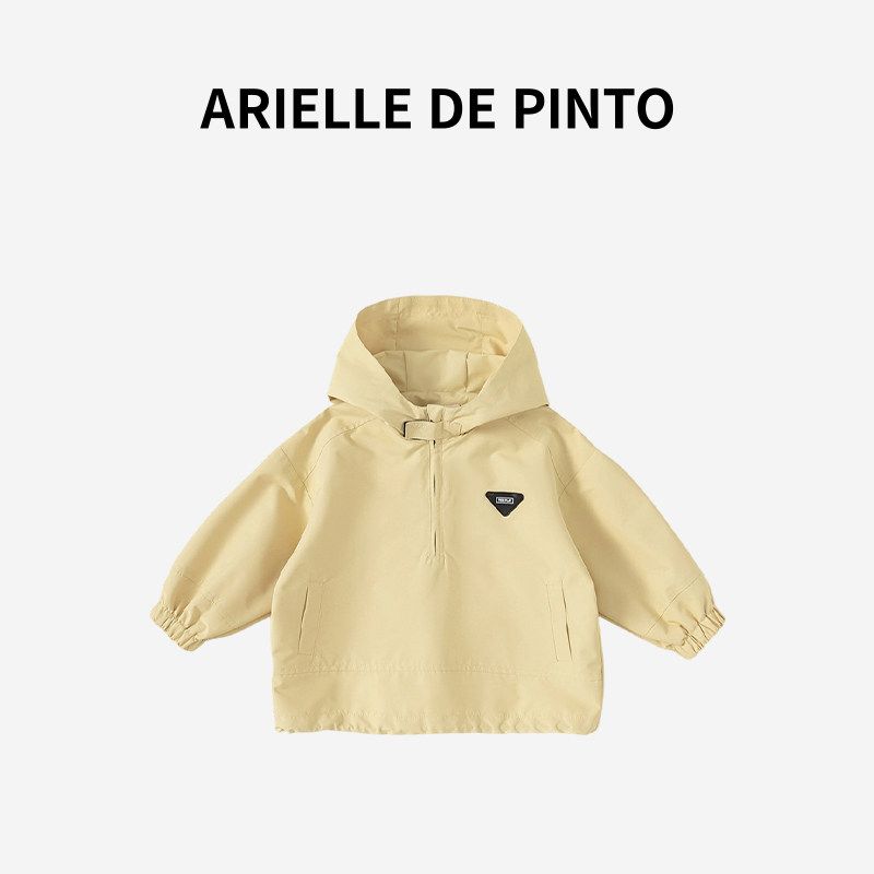 French Arielle De Pinto Girls  Spring and Autumn Jacket Outdoor Camping Casual Hooded Jacket Yellow 80