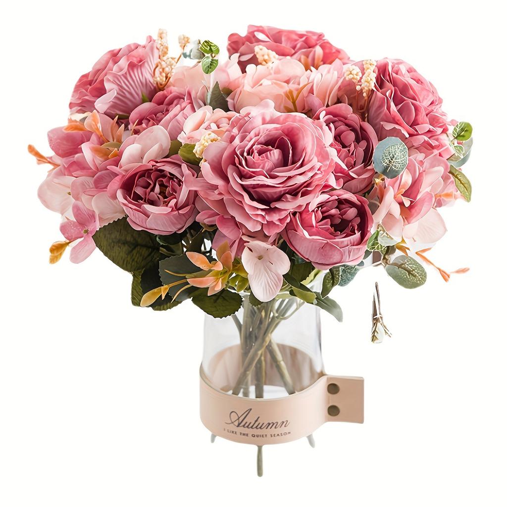 2 Paquetes de 12 Cabezas de Rosas Peonías Artificiales, Ramo Floral de Tela Vintage, Rosas Falsas de Plástico para Decoración del Hogar y Bodas, Ramo de Novia, Día de San Valentín