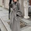Cotvotee Lace Up Wool Coat Women Autumn Winter 2026 New Fashion Turn Down Collar Long Coats Vintage Casual Long Sleeve Jackets