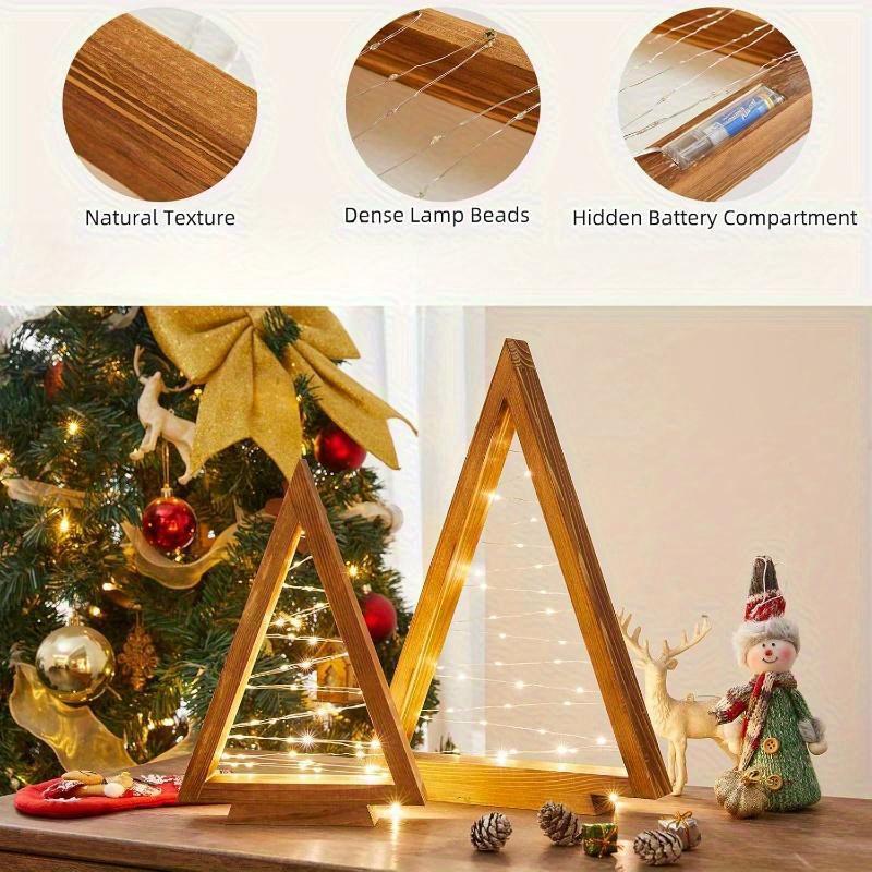 Wood Christmas Trees with Lights, Modern Farmhouse Christmas Tree Table Centerpiece Decoration for Home Party Table