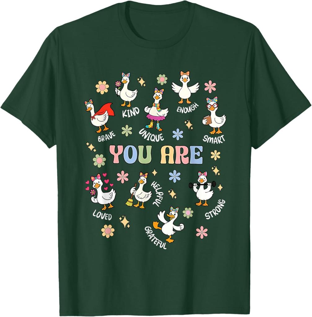 Positive Affirmations Words Goose You Are Brave Kind Unique Smart Graphic Tee Casual Daily T-Shirt