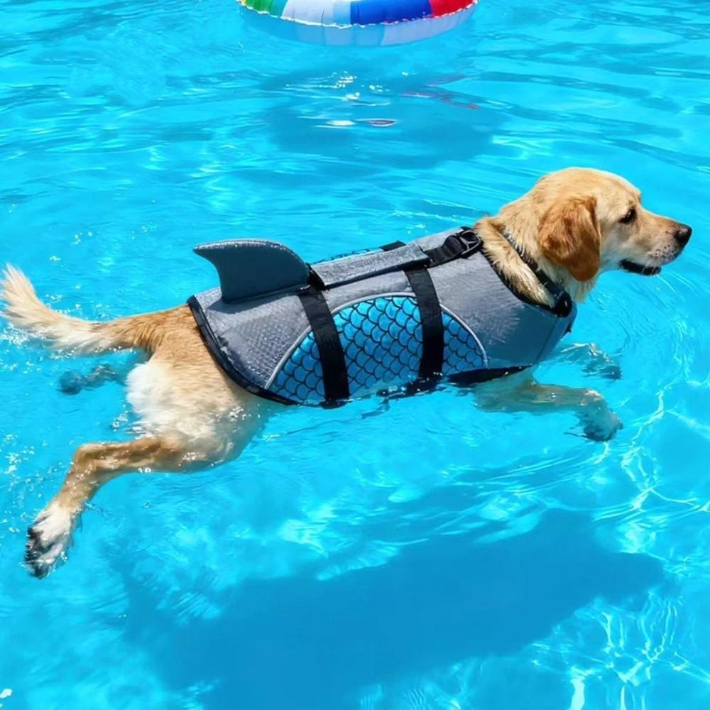 Strong Buoyancy Dog Life Jacket Shark Fin Style Quick Drying Puppy Safety Vests Shiny Scales Adjustable Pet Life Vest Pet Safety