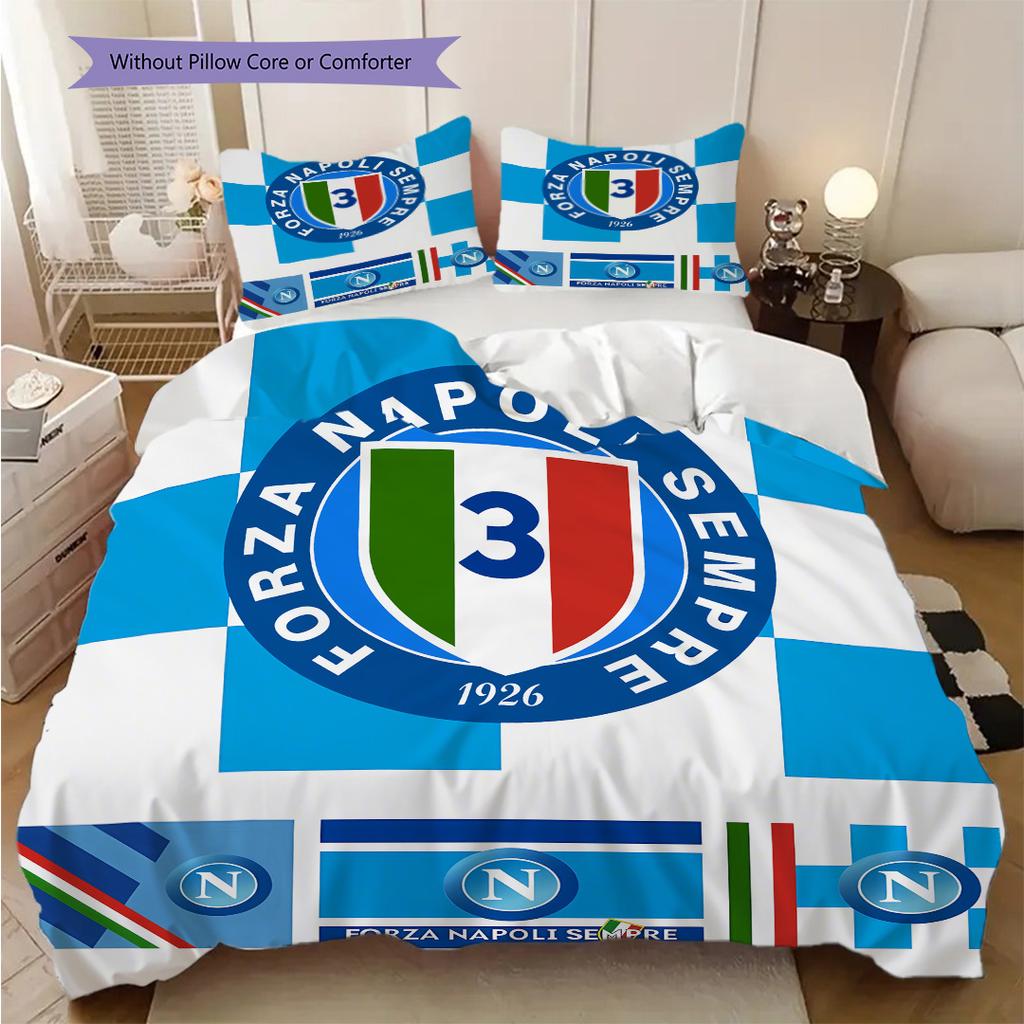 SSC Neapol Vzor Povlečení Sada Prošívaných Dek Quilt Cover Povlak na Polštář Domácí Dekorace Dárek k Narozeninám (1 * povlak na peřinu + 2 * povlak na polštář, bez jádra)