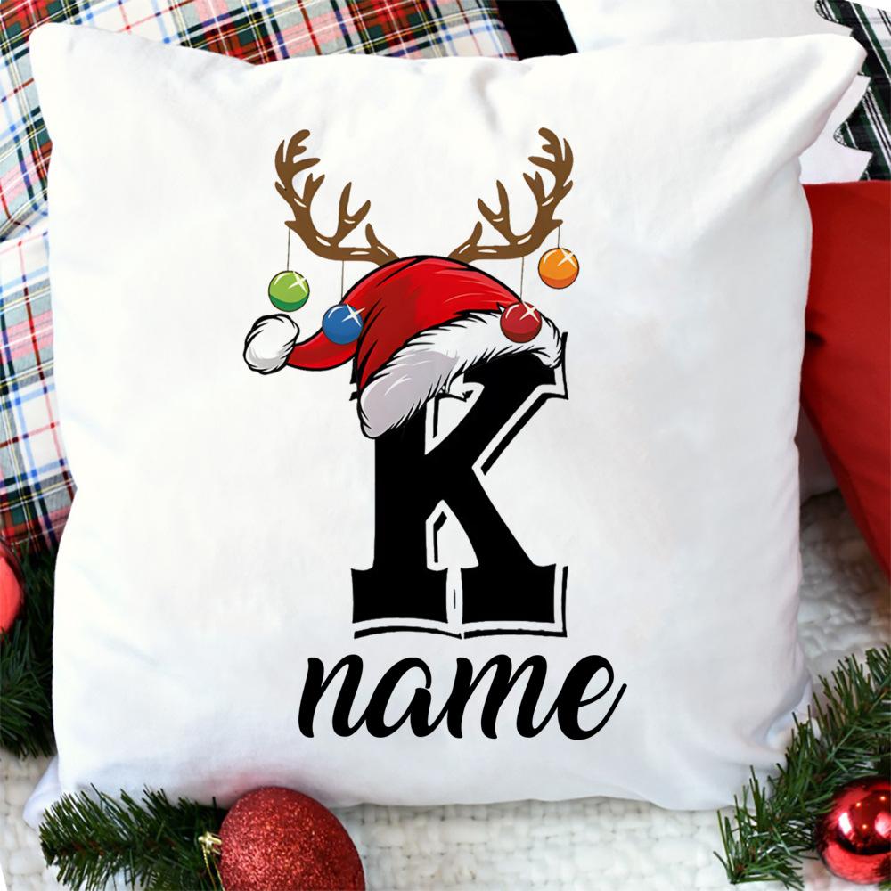 Personalised Christmas Pillow Case Initial with Name Cushion Cover Xmas Party Decor Home Pillowcase Xmas Gift for Family Friends
