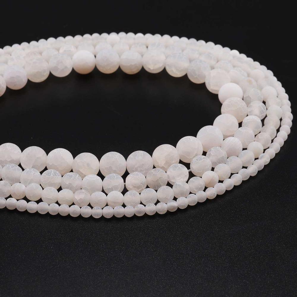 4 6 8 10 12 mm Natural Stone Frost Crab White Agates Round Spacer Loose Bead For Jewelry Making DIY Necklaces Bracelets Strand