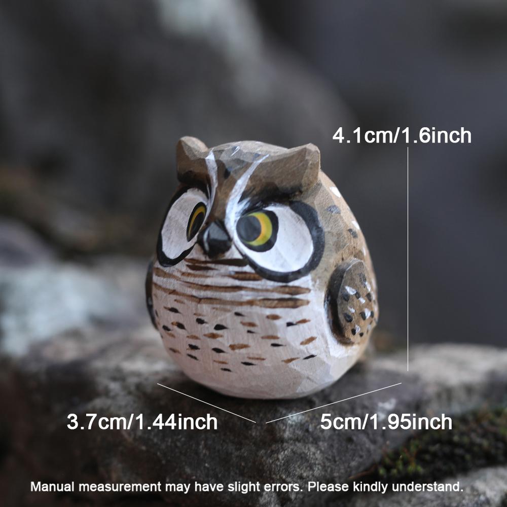Vintage Handmade Miniature Wooden Owl Sculpture Statue Figurines Animal Desk Ornament for Home Decoration Gift Decorative Wood