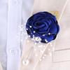 WANLIAN Blue Bridesmaid Wrist Corsage Wedding Flowers Prom Rose Corsage and Boutonniere Set for Wedding Party Prom Wedding Ceremony Anniversary Set