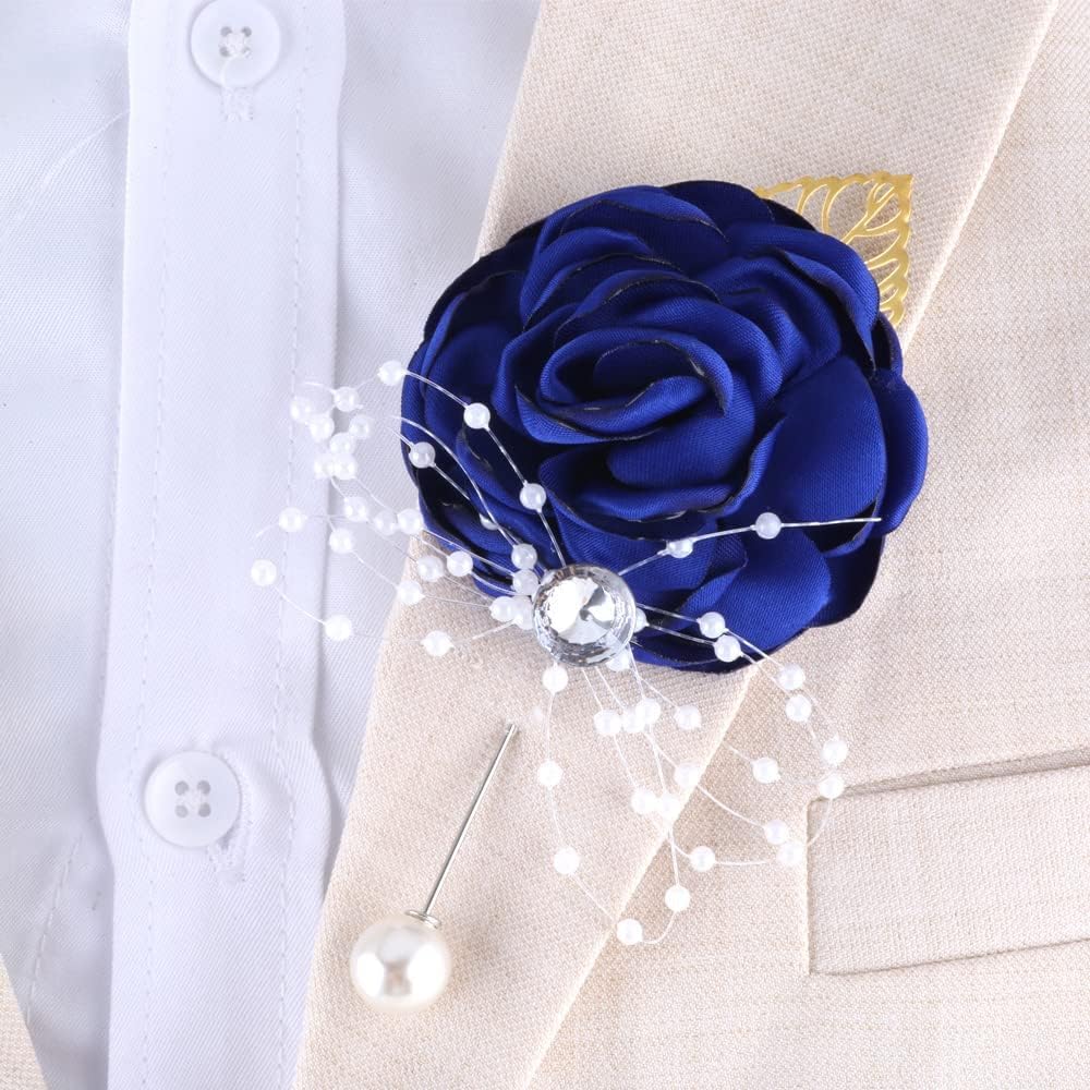 WANLIAN Blue Bridesmaid Wrist Corsage Wedding Flowers Prom Rose Corsage and Boutonniere Set for Wedding Party Prom Wedding Ceremony Anniversary Set