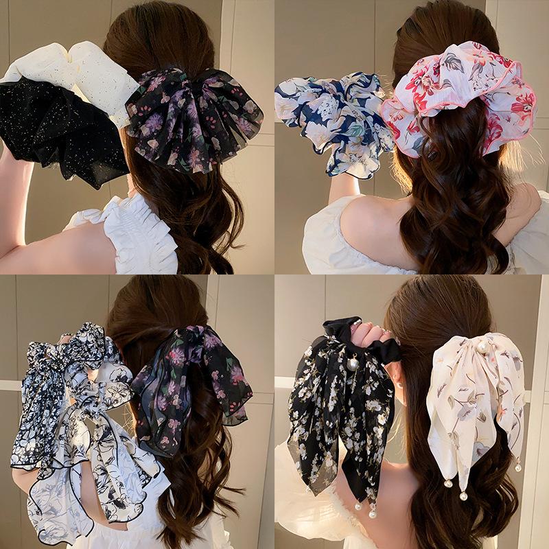 

Korean Floral Bow Scrunchie: Versatile Literary Style Hair Accessory