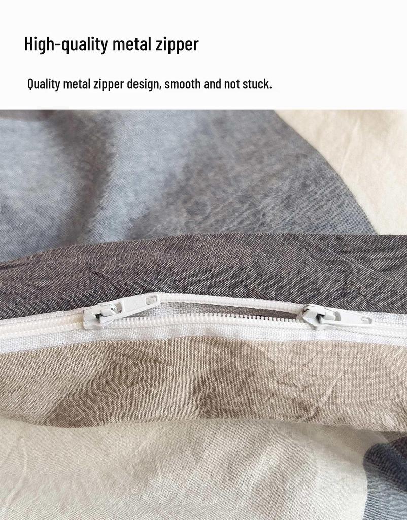 Muji-Inspired Plaid Water-Washed Cotton Duvet Cover Set - Minimalist Brushed Four-Piece Bedding Set