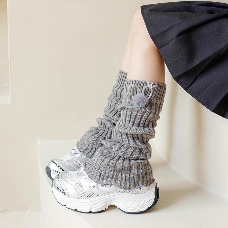 

Children S Socks Coffee-Colored Rhinestone Hairball Calf Korean Cute Foreign Style Warm Girl Pile Socks One size