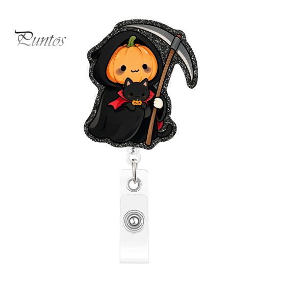 Holiday Badge Accessory Halloween Retractable Reel, Cute Pumpkin And Grim Reaper Design, Acrylic Clip for Nurses Smooth Pull Cord Nurse Doctor Teacher
