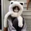 Windproof Plush Vixen Ear Beanie Hat Thicken Hooded Scarf Cute Integrated Cap Scarf  Outdoor