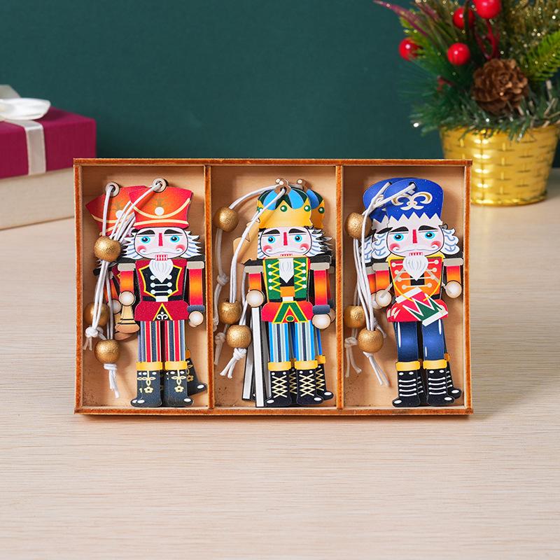 1set Wooden Nutcracker Soldier Christmas Tree Hanging Supplies Nutcracker Puppet Wooden Pendants For New Year Home Decoration